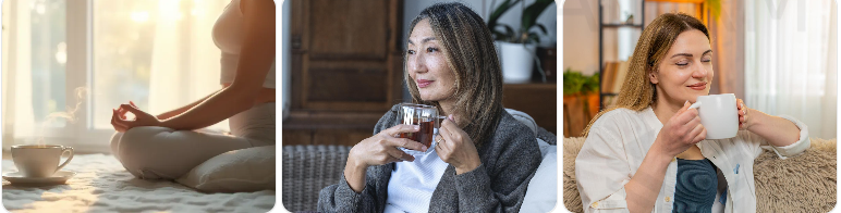 Person practicing calm breathing and mindfulness to reduce stress naturally