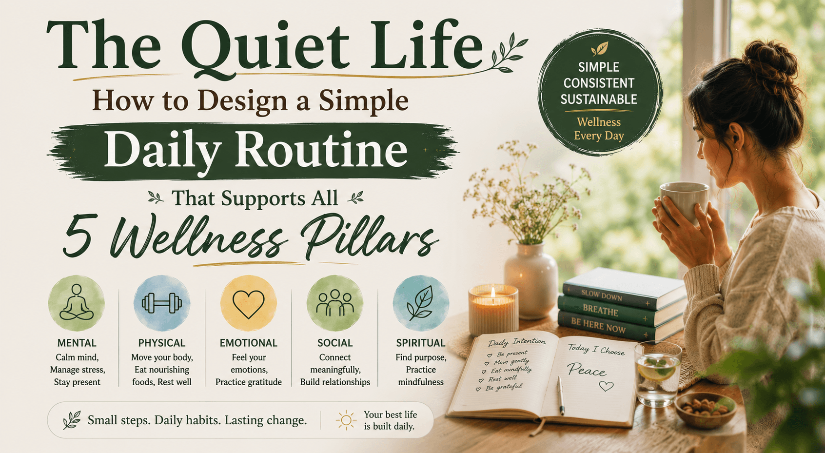 You are currently viewing The Quiet Life: How to Design a Simple Daily Routine That Supports All 5 Wellness Pillars
